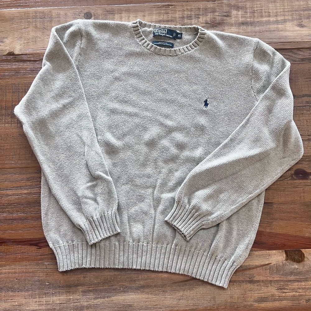 Polo Ralph Lauren Grey Knit Sweater | 100% Cotton | Size XL | Blue Pony